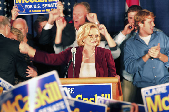 Democrat Claire McCaskill celebrates her victory over Sen. Jim Talent.