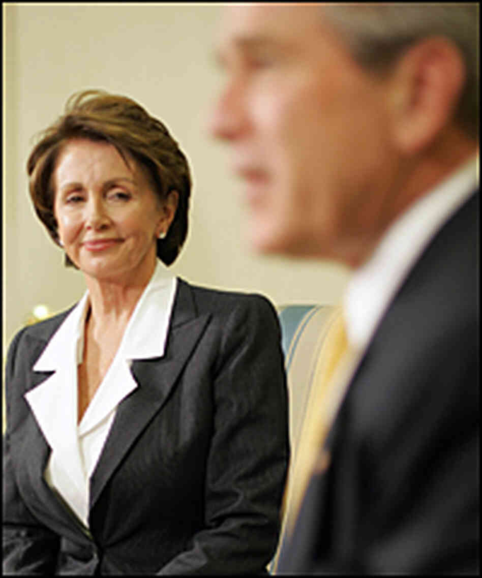 Nancy Pelosi (left) and President Bush Nancy Pelosi (left) and President Bush