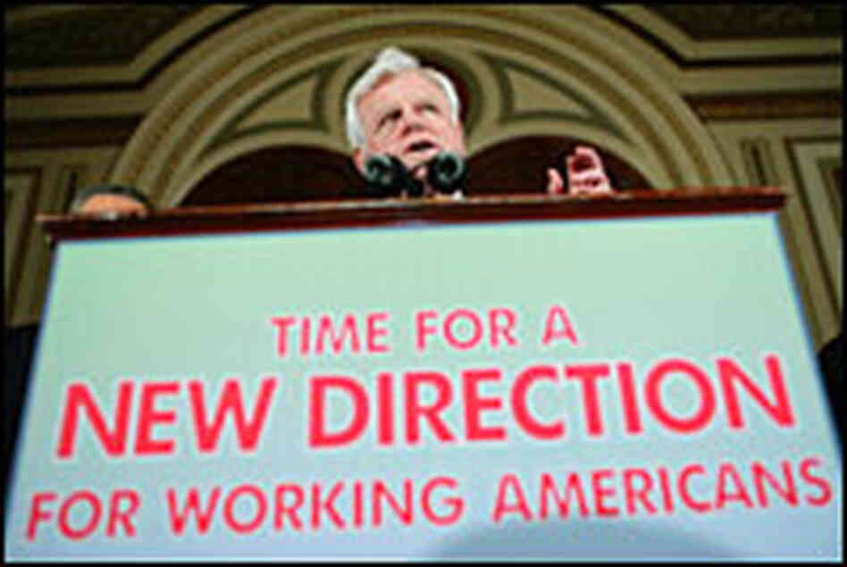 Sen. Edward Kennedy (D-MA) calls for a minimum-wage hike in August. Sen. Edward Kennedy (D-MA) calls for a minimum-wage hike in August.