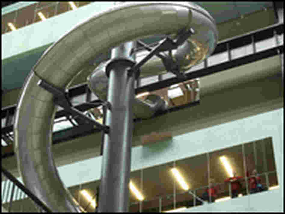 Spectators can watch people sliding down Holler's tubes from the safety of the gallery.