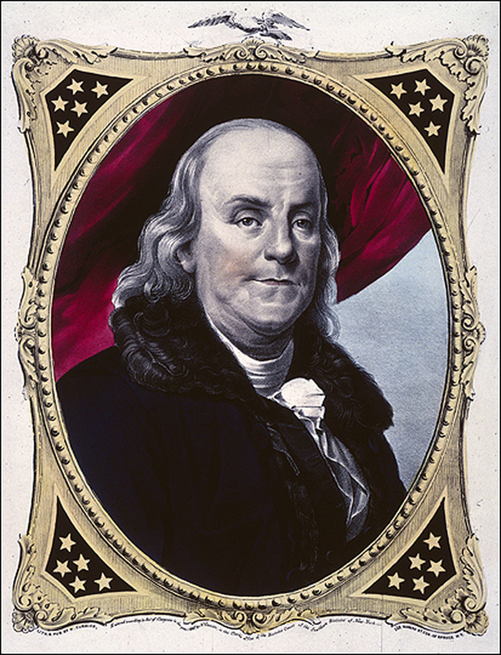 A sketch of Benjamin Franklin, circa 1783.