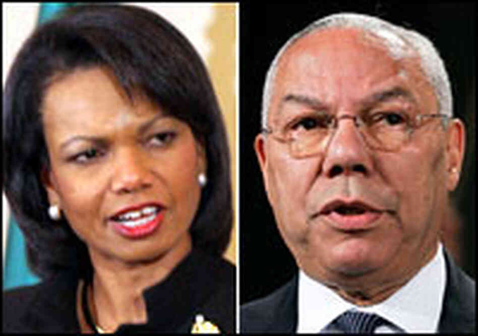 Secretary of State Condoleezza Rice, left, and her predecessor, Colin Powell. Secretary of State Condoleezza Rice, left, and her predecessor, Colin Powell.