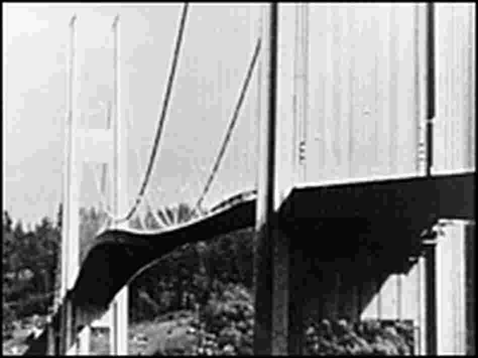 Tacoma Narrows suspension bridge in Puget Sound, Washington state, vibrates violently.