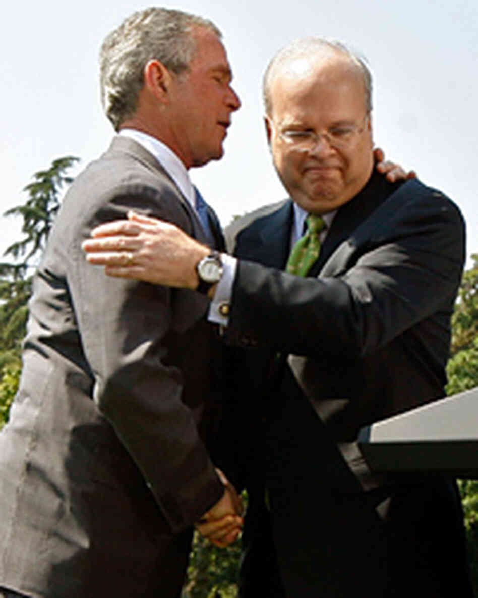 President Bush embraces White House Deputy Chief of Staff Karl Rove. President Bush embraces White House Deputy Chief of Staff Karl Rove.