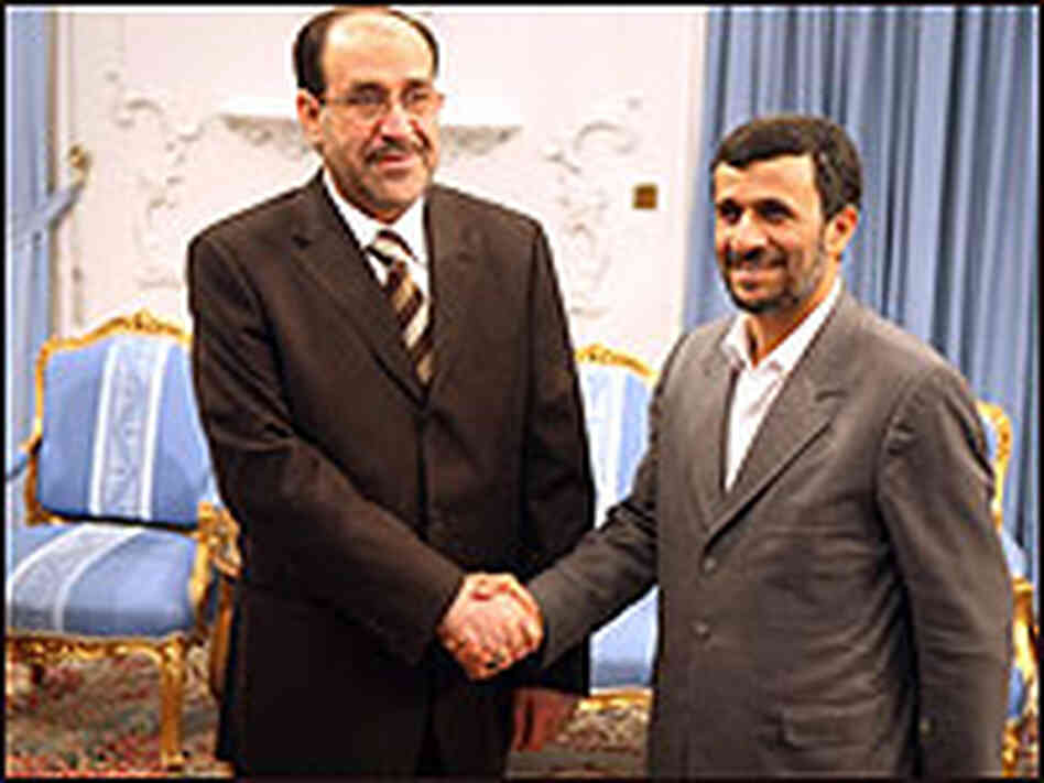 Iranian President Mahmoud Ahmadinejad with Iraqi Prime Minister Nouri al-Maliki. Iranian President Mahmoud Ahmadinejad with Iraqi Prime Minister Nouri al-Maliki.
