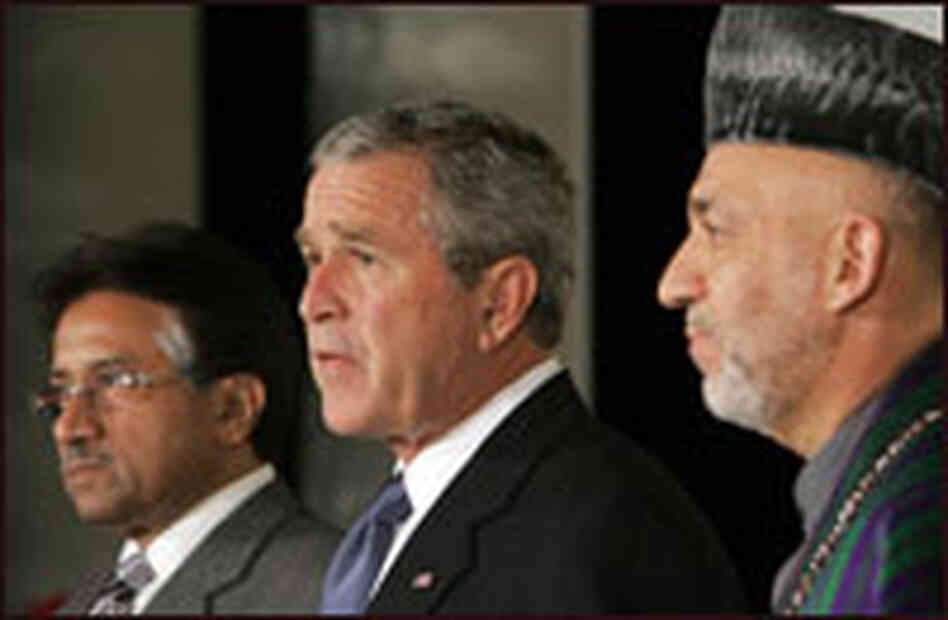 Musharraf meets with U.S. President George Bush and Afghan President Hamid Karzai Musharraf meets with U.S. President George Bush and Afghan President Hamid Karzai