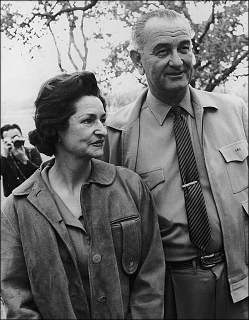 Lyndon Johnson and first lady Lady Bird Johnson on their ranch, Austin, Texas, in December 1963.