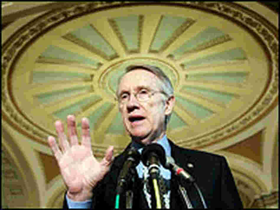 U.S. Senate Majority Leader Sen. Harry Reid (D-NV) speaks during a briefing.
