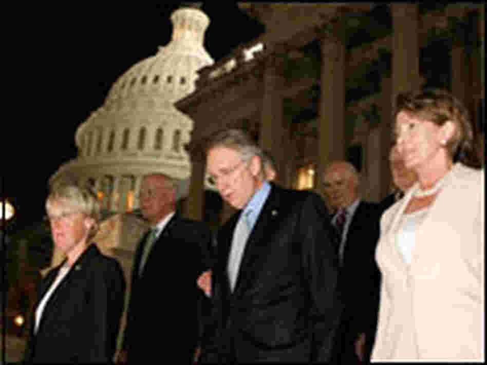 Senators gather on Capitol Hill.
