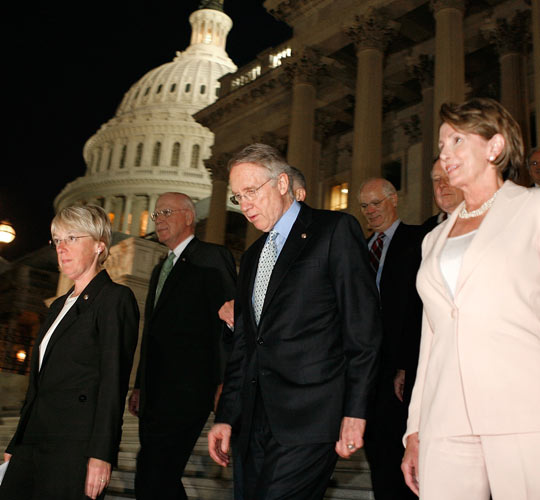 Senators gather on Capitol Hill.