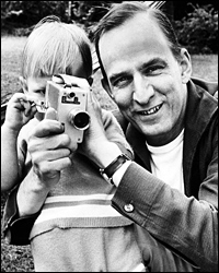 An undated photo from the 1960s shows Ingmar Bergman teaching his son Daniel how to handle a camera
