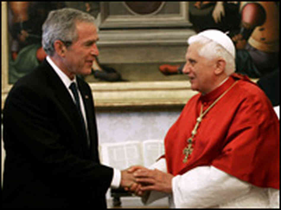 President Bush (left) met with Pope Benedict XVI at the Vatican on June 9, 2007. President Bush (left) met with Pope Benedict XVI at the Vatican on June 9, 2007.