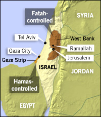 Map of Israel, Gaza and the West Bank.