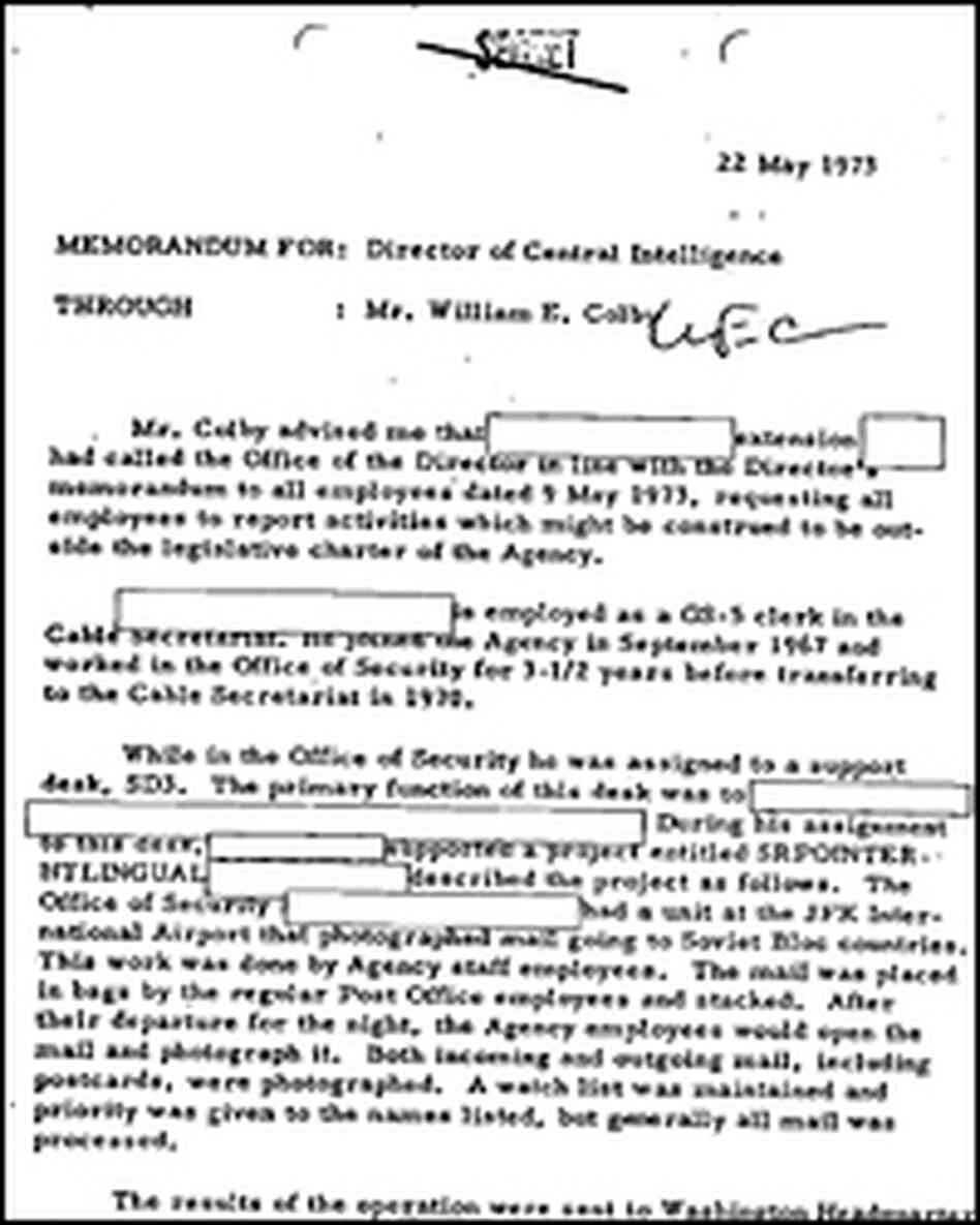 A May 22, 1973, memo to the director of Central Intelligence refers to an earlier note