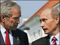 U.S. President Bush and Russian President Putin address the media at the G8 summit in Heiligendamm, Germany, in June 2007.