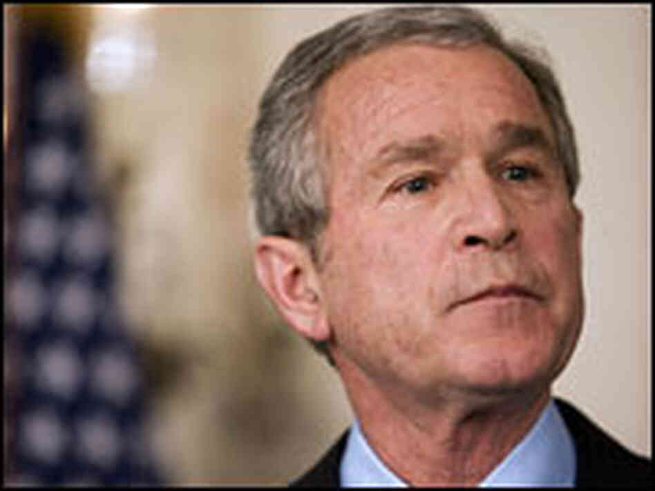 President Bush speaks to reporters at the White House. President Bush speaks to reporters at the White House.