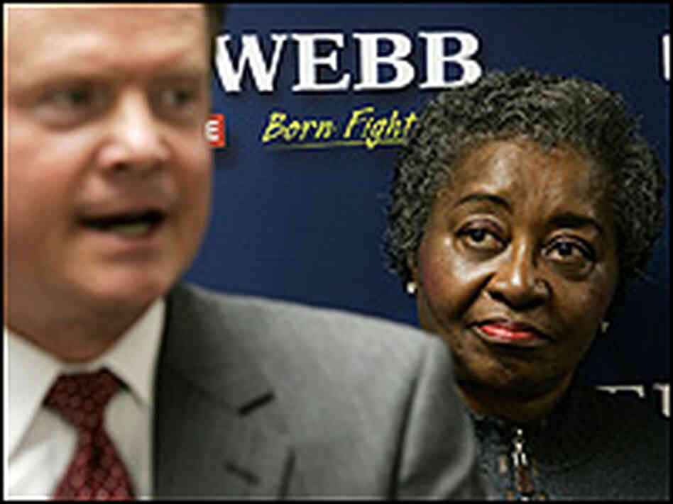 Clara Adams-Ender stands behind Senate candidate James Webb.