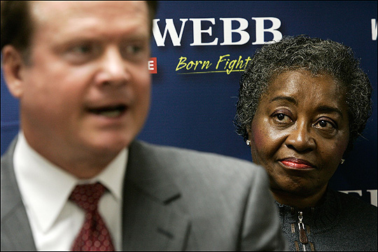 Clara Adams-Ender stands behind Senate candidate James Webb.