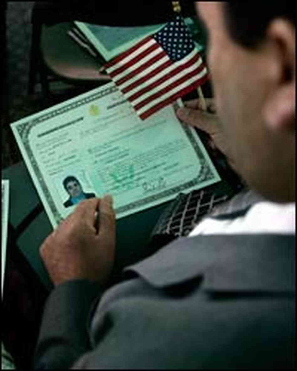 A newly sworn in U.S. citizen. A newly sworn in U.S. citizen.