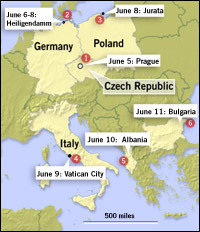 President Bush plans stops at several nations while on his trip through Europe.