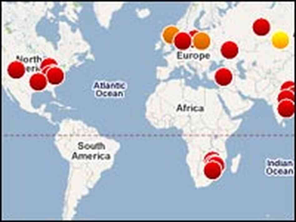 A map shows the highest C02-emitting power plants in the world. A map shows the highest C02-emitting power plants in the world.