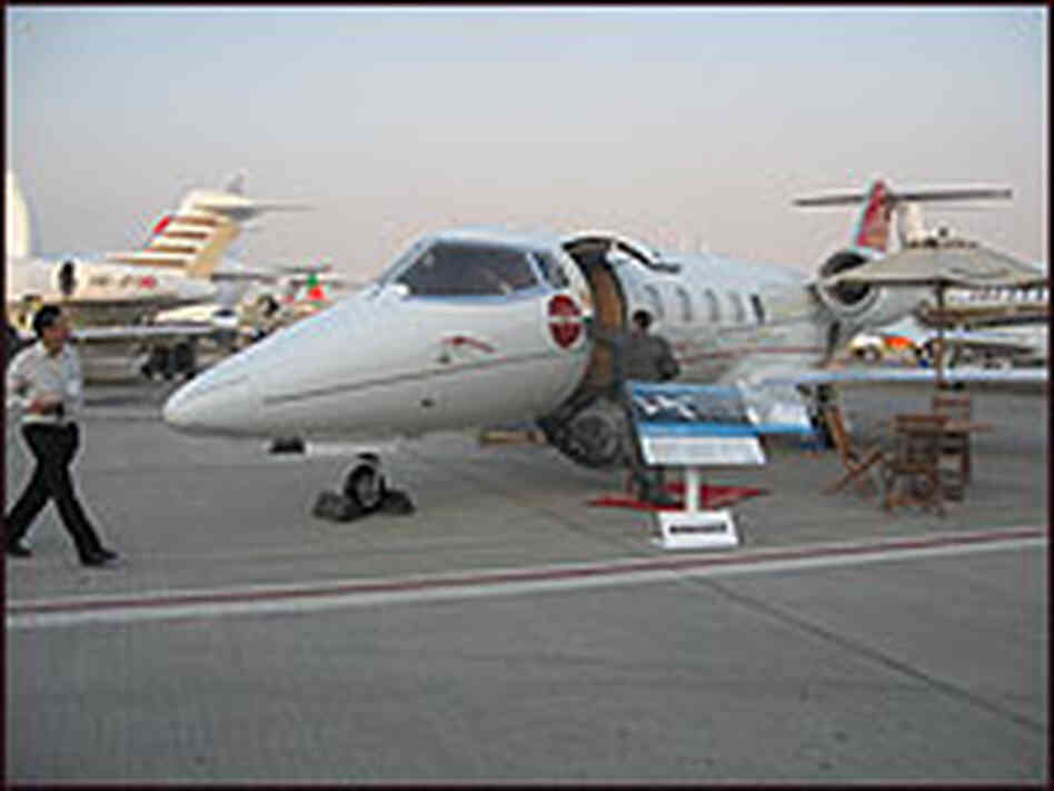 Canadian airplane manufacturer Bombardier displays a series of business jets. Canadian airplane manufacturer Bombardier displays a series of business jets.