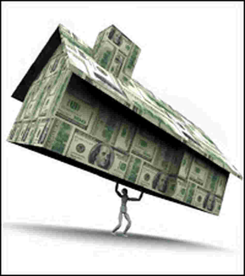 Conceptual image show sa mannequinn holding up a house made of cash