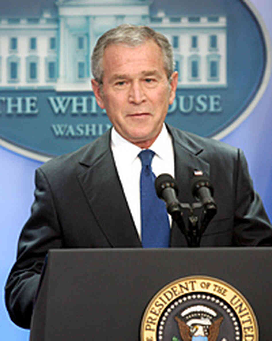 President George W. Bush speaks during a press conference in the Brady Briefing Room. President George W. Bush speaks during a press conference in the Brady Briefing Room.