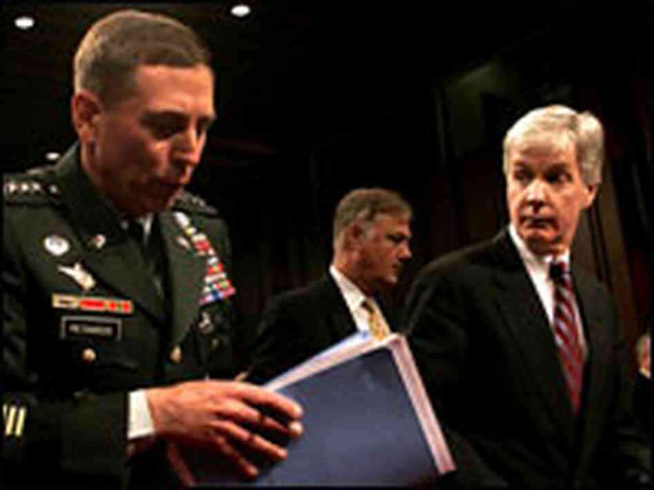 U.S. commander in Iraq Gen. David Petraeus, left,  and ambassador to Iraq, Ryan Crocker