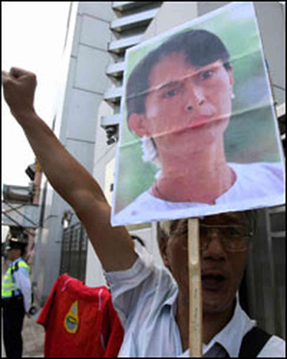 Protestors display pictures of detained Myanmar pro-democracy leader Aung San Suu Kyi Protestors display pictures of detained Myanmar pro-democracy leader Aung San Suu Kyi