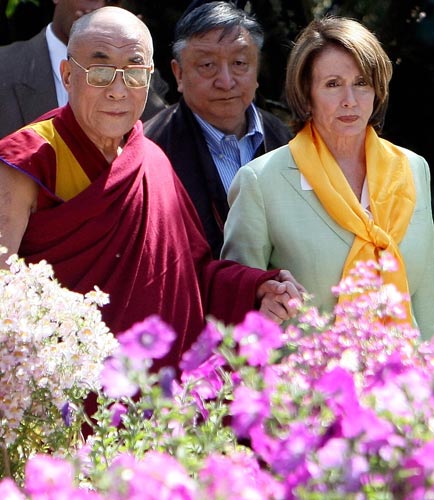 The Dalai Lama and House Speaker Nancy Pelosi meet in Dharamsala, India.