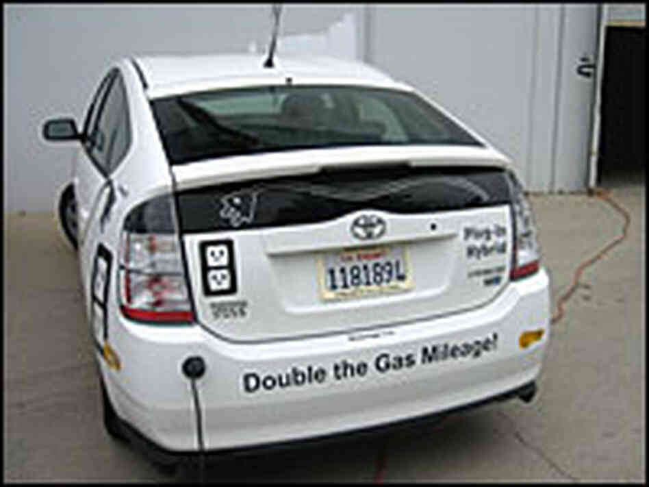A white Toyota Prius that Peter Nortman's company converted to a plug-in hybrid