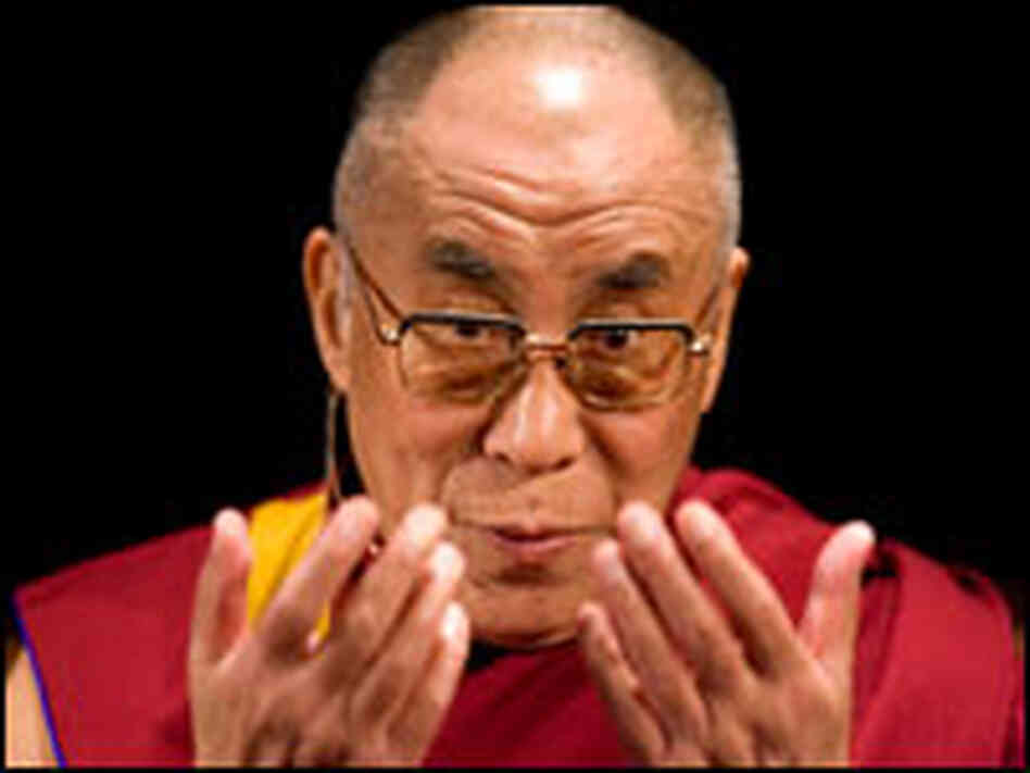 The Dalai Lama speaks during a news conference in Seattle, April 13, 2008.