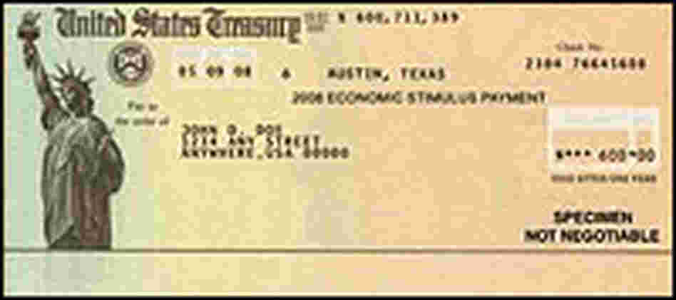 A sample $600 U.S. Treasury stimulus check.