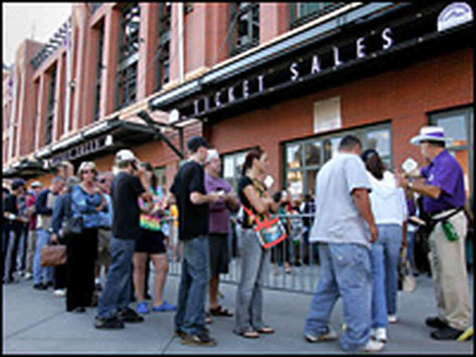 Fans line up to see a playoff between the San Diego Padres and the Colorado Rockies. Fans line up to see a playoff between the San Diego Padres and the Colorado Rockies.