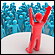 A red stick figure symbolizing a leader throws its hands in the air, surrounded by dozens of small blue stick figures symbolizing followers. Credit: iStockPhoto.com