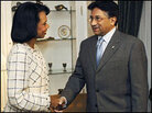 Secretary of State Condoleezza Rice meets with Pakistan President Pervez Musharraf in 2005. Secretary of State Condoleezza Rice meets with Pakistan President Pervez Musharraf in 2005.