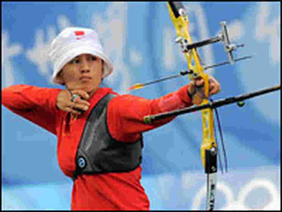 Zhang Juan Juan of China competes in women's individual archery at the Beijing Olympics.