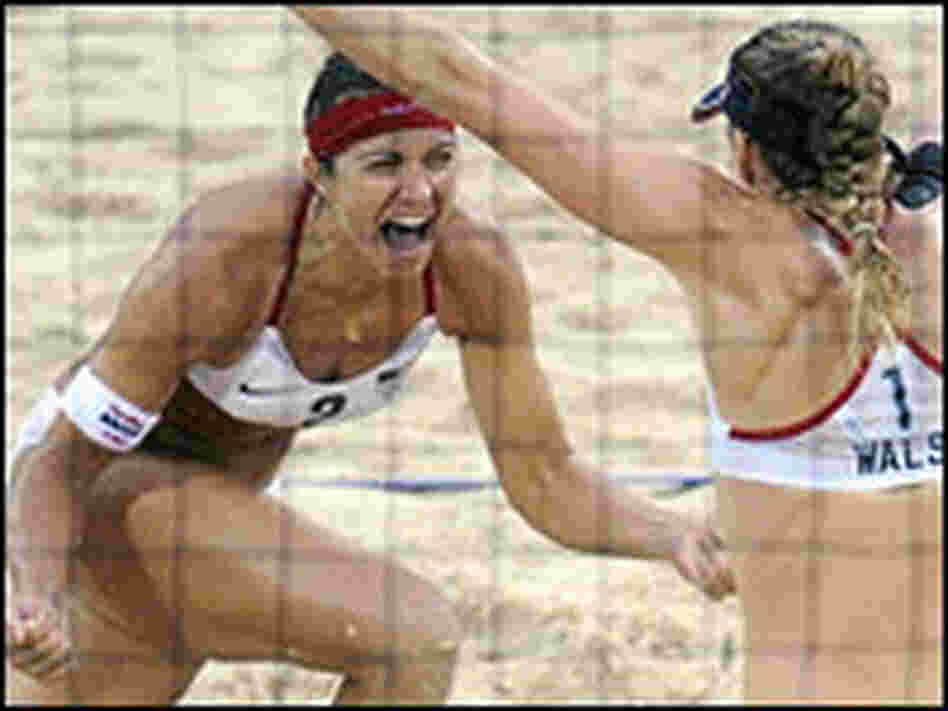 Misty May-Treanor and Kerri Walsh celebrate their Olympic gold medal victory over China.