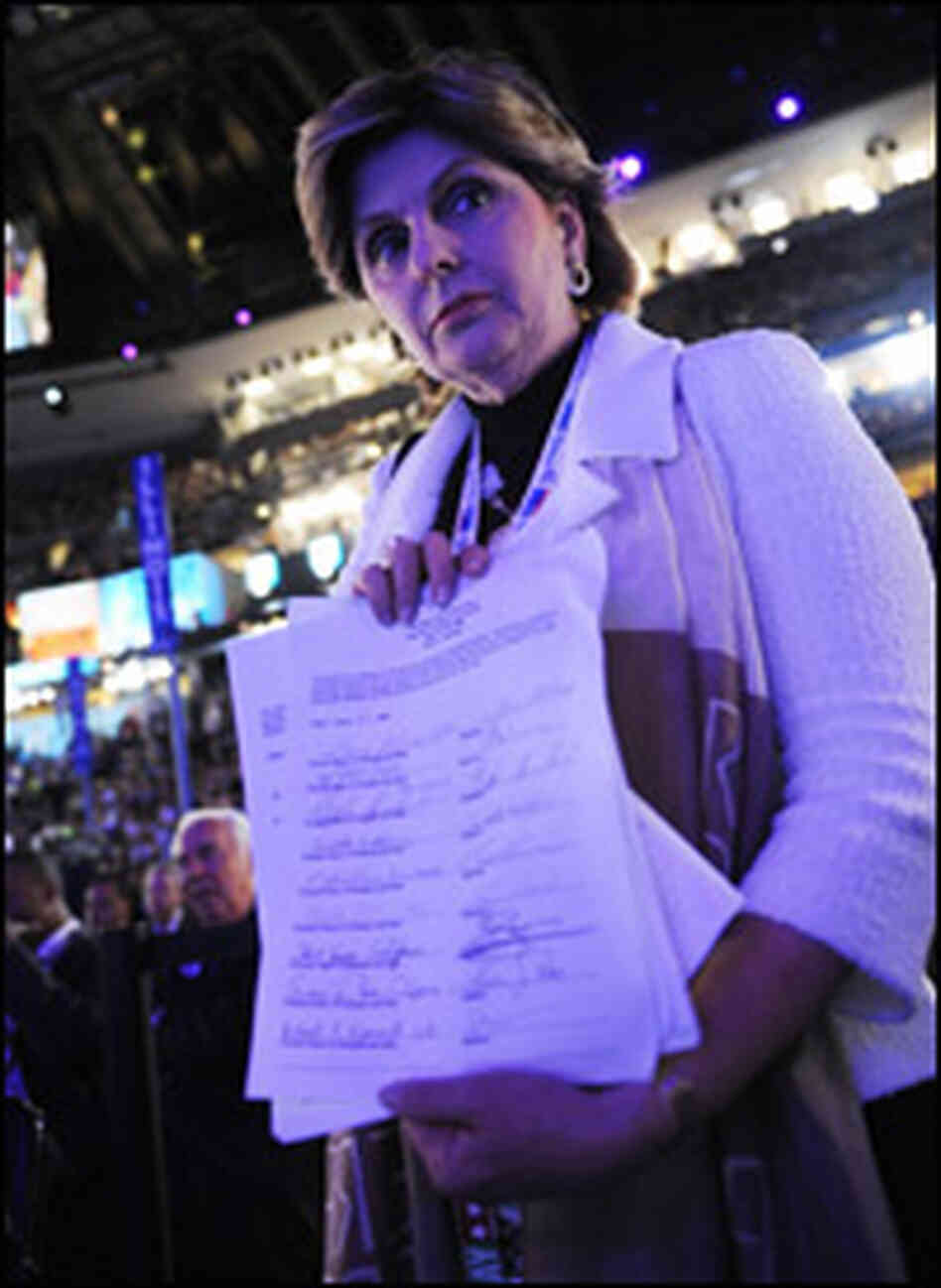 Gloria Allred displays a petition to enter Clinton's name into the vice presidential nomination Gloria Allred displays a petition to enter Clinton's name into the vice presidential nomination