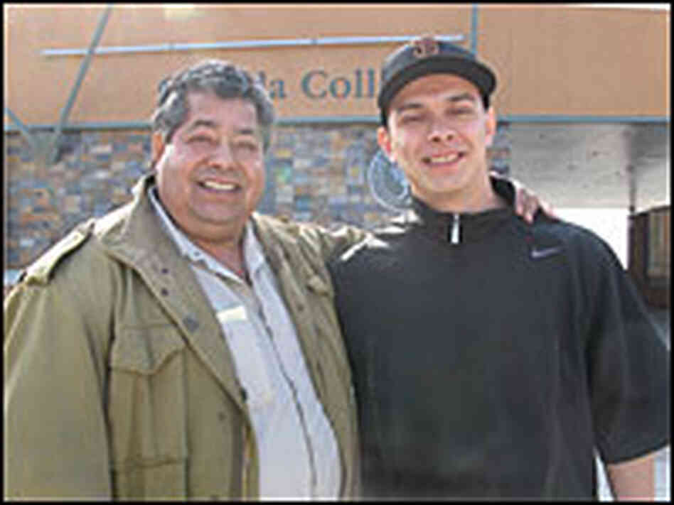 Catalino Tapia (left), winner of the Purpose Prize, stands with Rene Rivera, who won a scholarship.