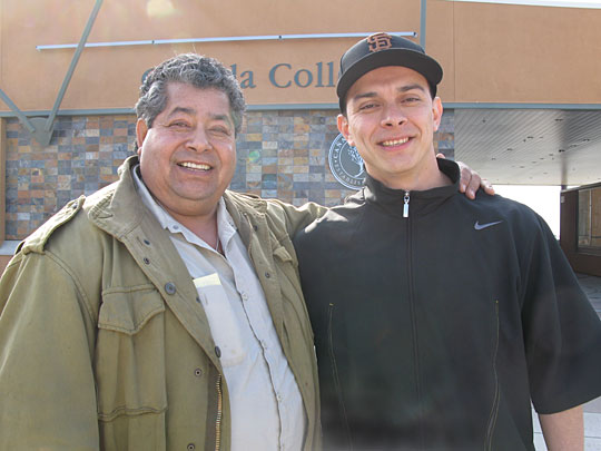 Catalino Tapia (left), winner of the Purpose Prize, stands with Rene Rivera, who won a scholarship.