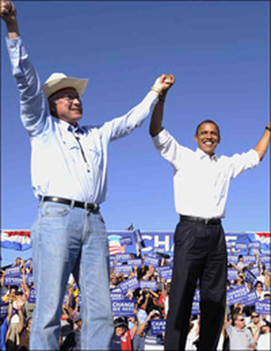 Barack Obama and Ken Salazar at an Obama campaign rally in September.