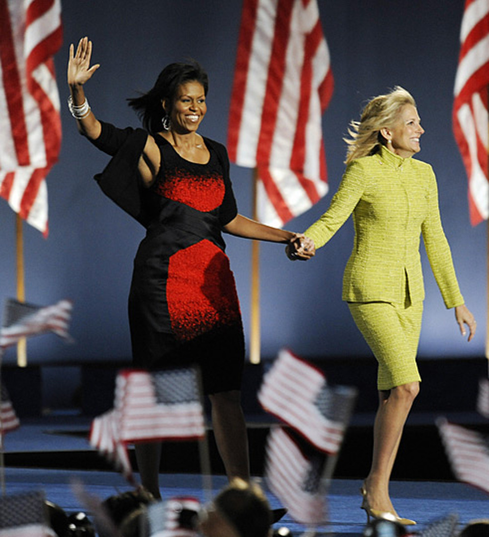 Michelle Obama wore a Narciso Rodriguez dress on election night.