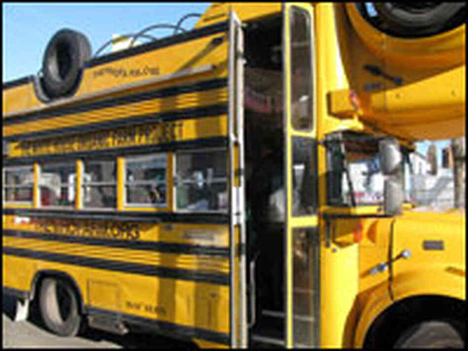 The topsy-turvy bus TheWhoFarm uses to petition the next president.