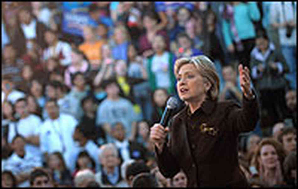Hillary Clinton takes the stage for a campaign rally at Washington Lee High School. Hillary Clinton takes the stage for a campaign rally at Washington Lee High School.