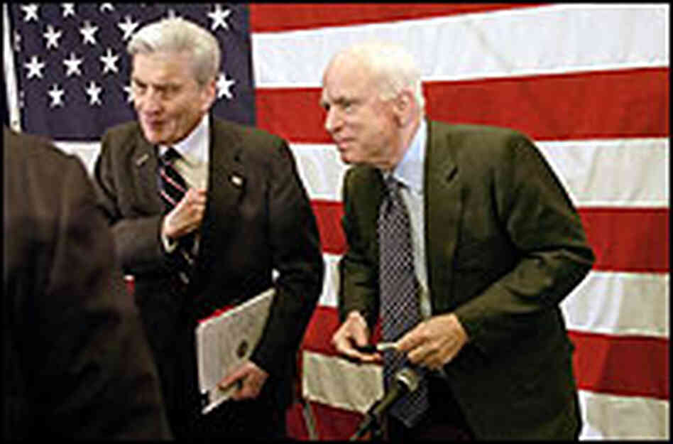 Republican presidential hopeful Sen. John McCain of Arizona and Virginia Sen. John Warner Republican presidential hopeful Sen. John McCain of Arizona and Virginia Sen. John Warner
