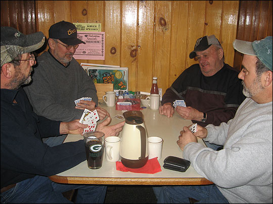 Wisconsin voters sit in the Main Street Cafe in the town of Bloomer
