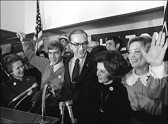 Senator-elect Jesse Helms is surrounded by his family after his victory speech Nov. 8, 1972