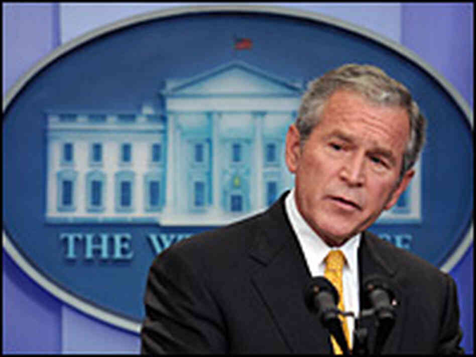 President Bush addresses reporters at a news conference Tuesday at the White House.